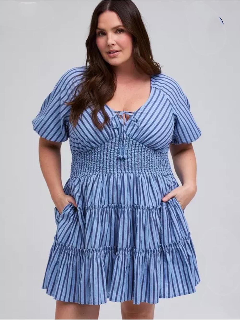 NWT Belle Isle by Torrid Puff Sleeve Smocked Mini Dress in Blue Size 2=2X=18/20